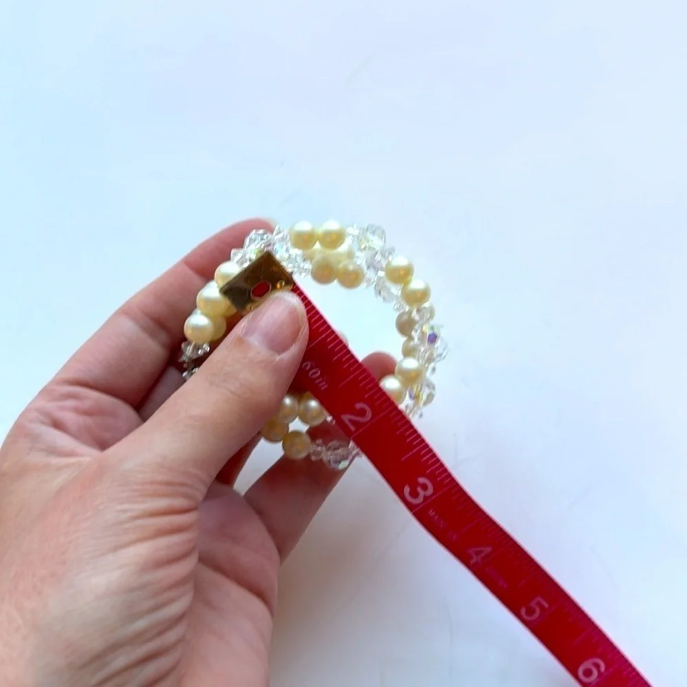 Elegant Vintage Pearl and Crystal Up-Cycled Bracelet and Earrings Jewelry Set - Picture 6 of 8